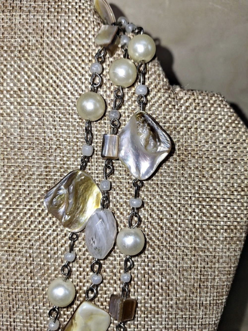 Long Shell Beaded Statement Necklace - Picture 4 of 6